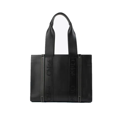 Chloé Chloe Woody Medium Leather Tote Bag Women In Black