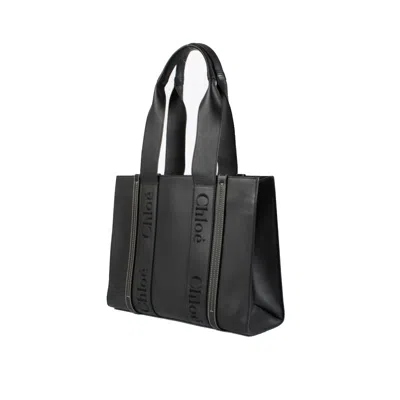 Chloé Chloe Woody Medium Leather Tote Bag Women In Black