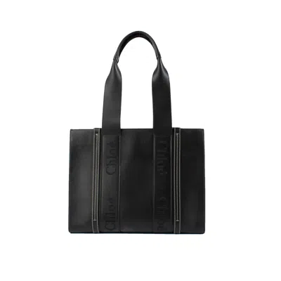 Chloé Chloe Woody Medium Leather Tote Bag Women In Black