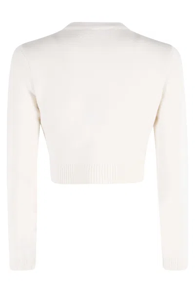 Self-portrait Womens Cream Cropped Embellished Stretch-wool Blend Cardigan In White