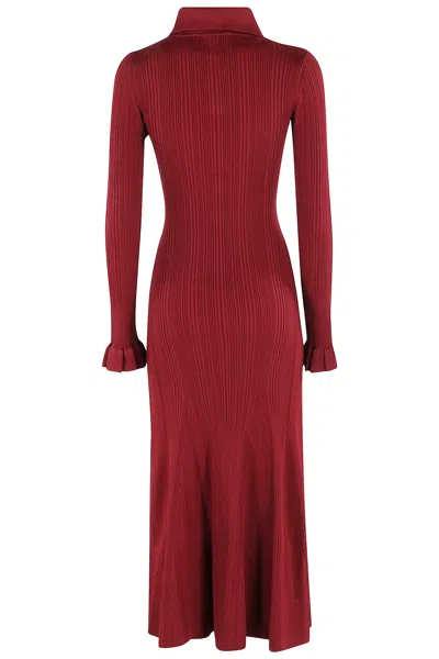 Self-portrait Knee Length Dress With Flared Cuffs And Pockets In Burgundy