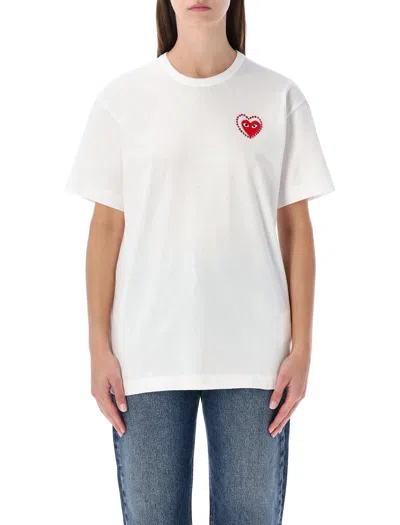 Comme Des Garçons Play Icon Heart Metal Stone In White