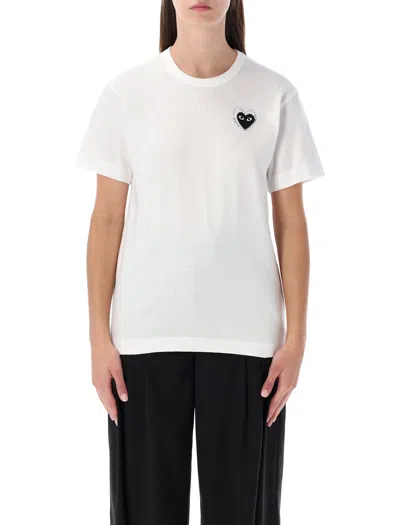 Comme Des Garçons Play White Cotton T-shirt With Crystal Heart In White