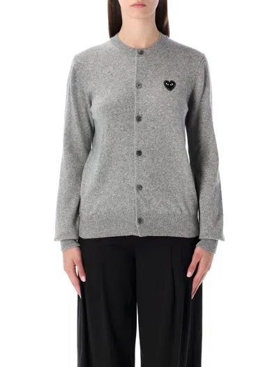 Comme Des Garçons Play Cardigan Round Collar Crystal Heart Blac In Gray
