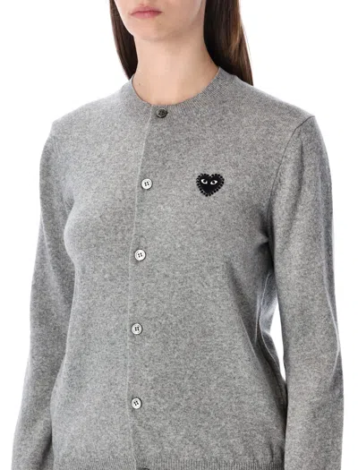 Comme Des Garçons Play Cardigan Round Collar Crystal Heart Blac In Gray