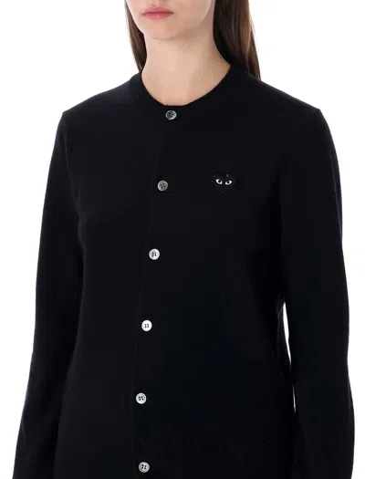 Comme Des Garçons Play Cardigan Round Collar Crystal Heart Blac In Black