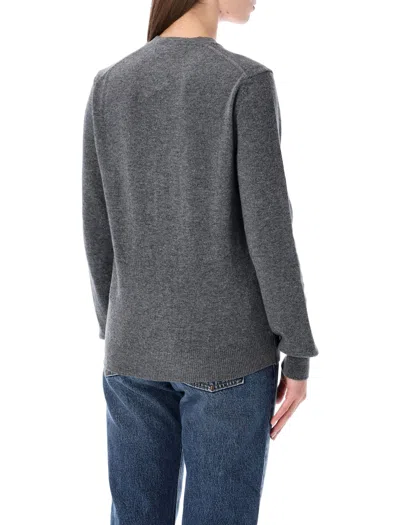 Comme Des Garçons Play Cardigan Round Collar Crystal Heart Red In Gray