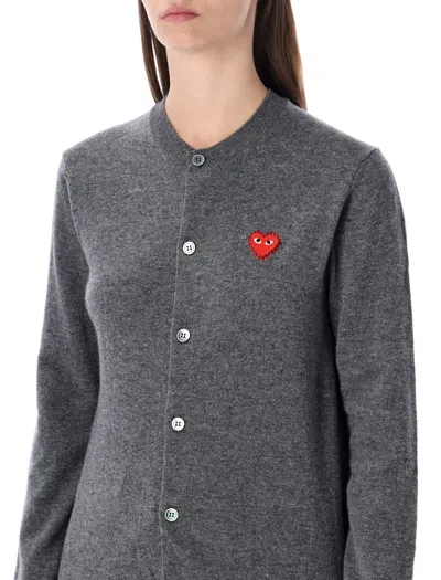 Comme Des Garçons Play Cardigan Round Collar Crystal Heart Red In Gray