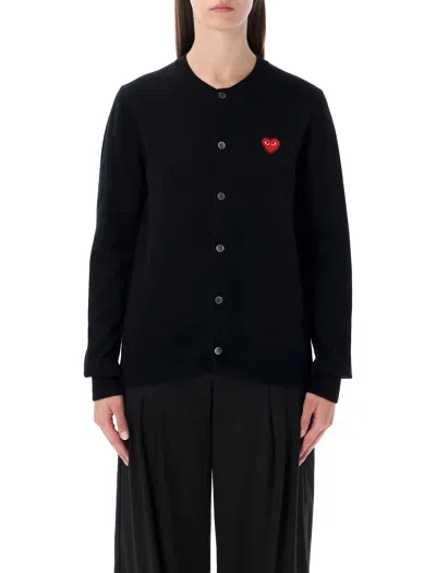 Comme Des Garçons Play Cardigan Round Collar Crystal Heart Red In Black