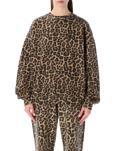 Anine Bing Animal Print Fleece Crew Neck Top