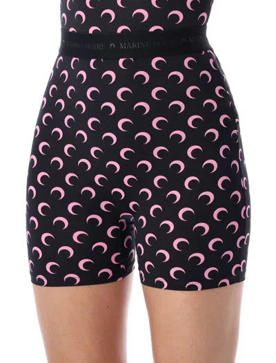 Marine Serre Recycled Moon Jersey Mini Shorts In Black