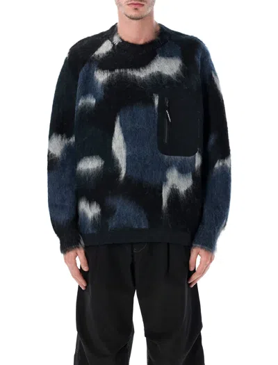 And Wander Mix Shaggy Knit Hoodie In Wool-mohair Blend In Black
