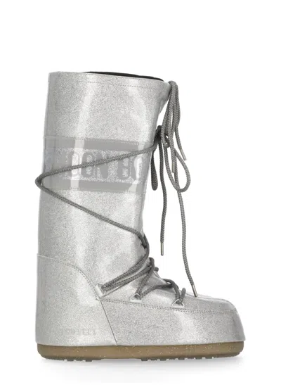 Moon Boot Icon Glitter Boots In Silver