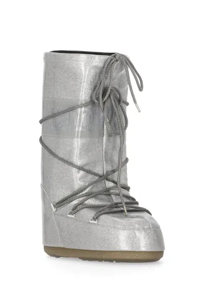 Moon Boot Icon Glitter Boots In Silver