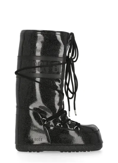 Moon Boot Icon Glitter Boots In Black