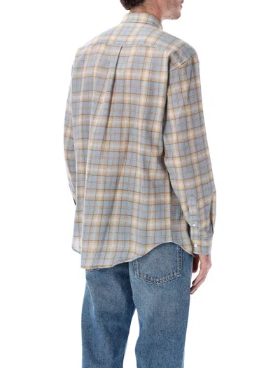Auralee Lightweight Checked Long Sleeve Shirt In Blue