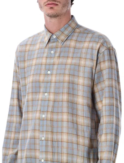 Auralee Lightweight Checked Long Sleeve Shirt In Blue