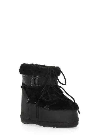 Moon Boot Iconic Faux Fur Ankle Boots With Lace-up Detail In Black