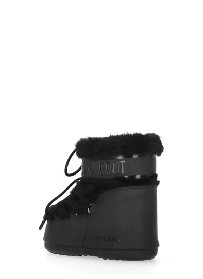 Moon Boot Iconic Faux Fur Ankle Boots With Lace-up Detail In Black
