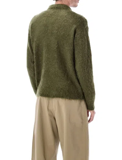 Auralee Brushed Mohair And Wool-blend Polo Sweater In Green