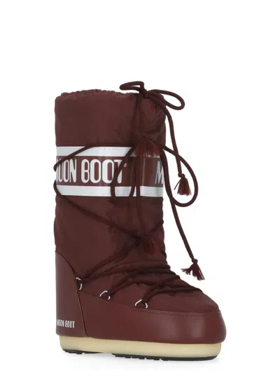 Moon Boot Burgundy Nylon And Synthetic Leather Icon Boots In Brown