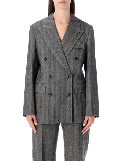Ferragamo Herringbone Jacket With Chest And Flap Pockets In Gray
