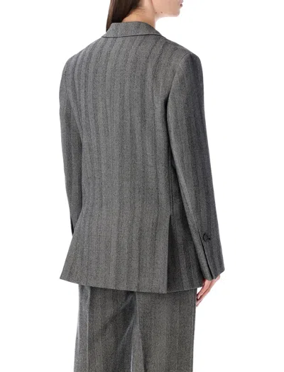 Ferragamo Herringbone Jacket With Chest And Flap Pockets In Gray