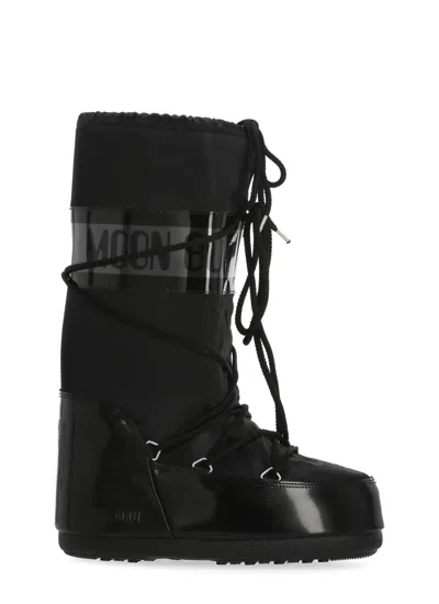 Moon Boot Icon Glance Satin Lace-up Snow Boots In Black