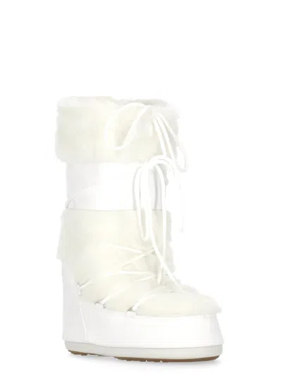 Moon Boot Womens White Icon Lace-front Faux-fur Snow Boots Eur 39 / 6 Uk In White
