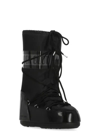 Moon Boot Icon Glance Satin Lace-up Snow Boots In Black