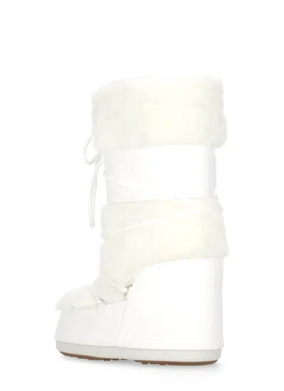 Moon Boot Womens White Icon Lace-front Faux-fur Snow Boots Eur 39 / 6 Uk In White