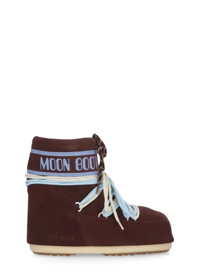 Moon Boot Icon Low Suede Laces Ankle Boots In Burgundy