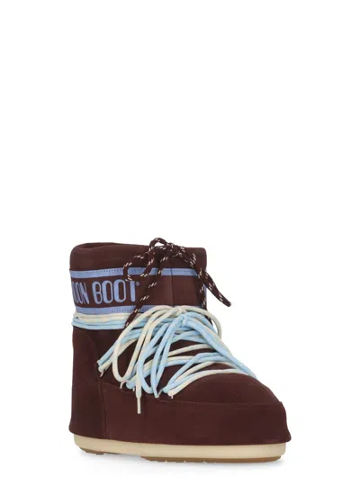 Moon Boot Icon Low Suede Laces Ankle Boots In Burgundy