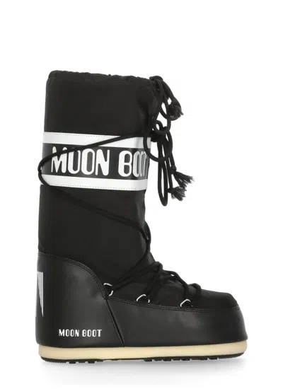 Moon Boot Icon Shell And Faux Leather Snow Boots In Black