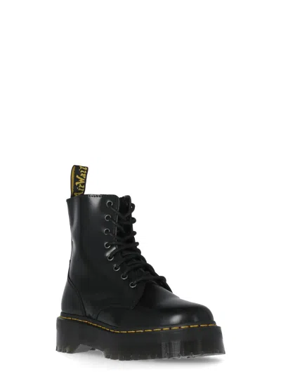 Dr. Martens Smooth Leather Platform Boots With Side Zip Closure In Black