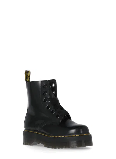 Dr. Martens Round Toe Lace-up Molly Boots With Platform Sole In Black