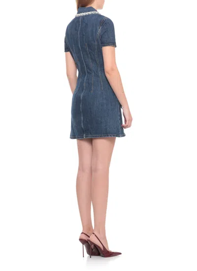 Self-portrait Fitted Denim Dress With Strass-detail Collar In Blue