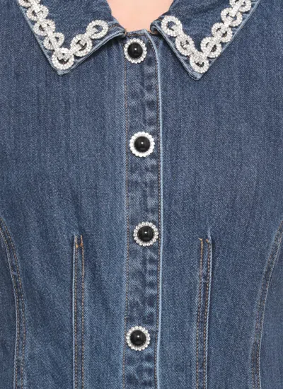 Self-portrait Fitted Denim Dress With Strass-detail Collar In Blue