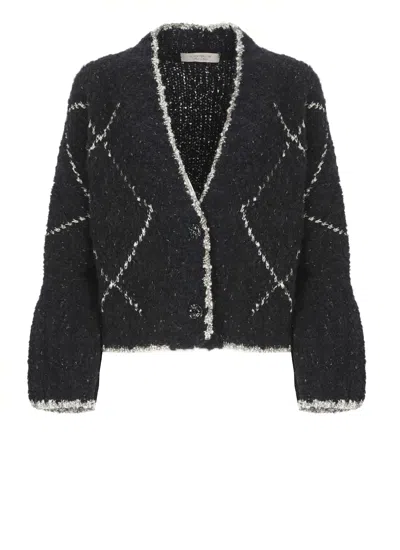 D Exterior Cardigan With Geometric Pattern In Black