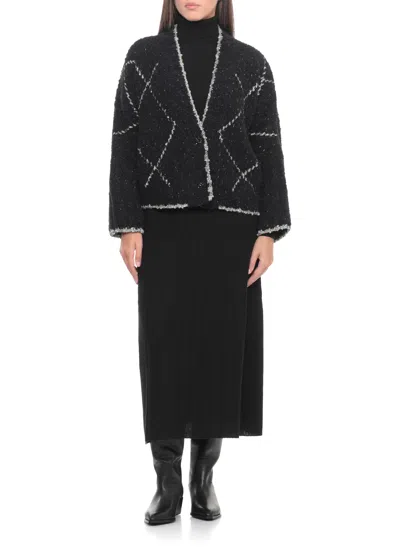 D Exterior Cardigan With Geometric Pattern In Black