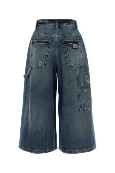 Dolce & Gabbana Patchwork Denim Wide-leg Crop Carpenter Pants In Blue