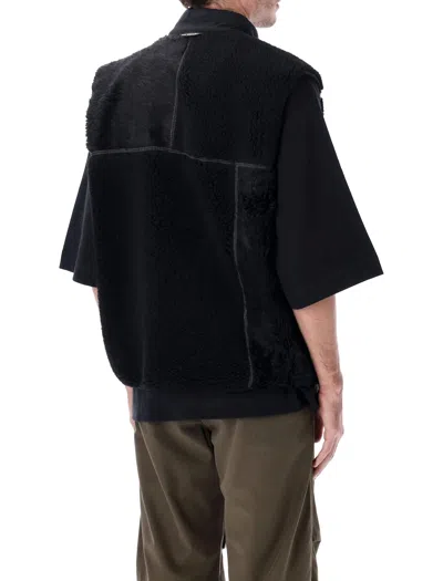 And Wander Mix Boa Patchwork Vest In Black