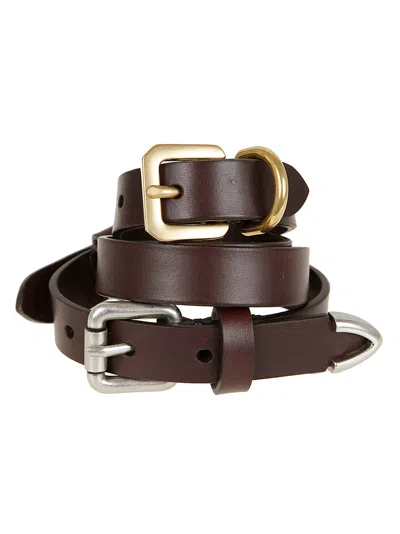 Etro Leather Belt With Dual Buckle Design In Brown