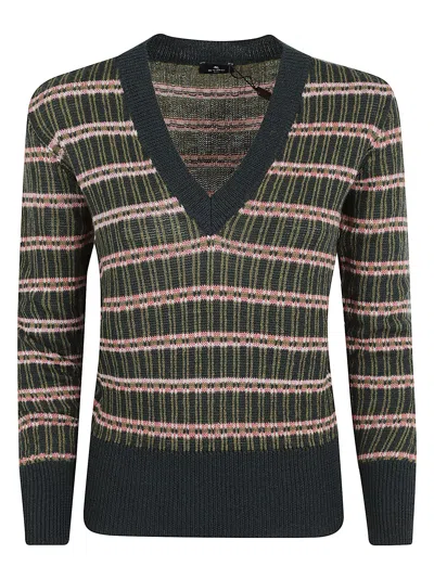 Etro Women's Striped Long Sleeve Knit Top In Green