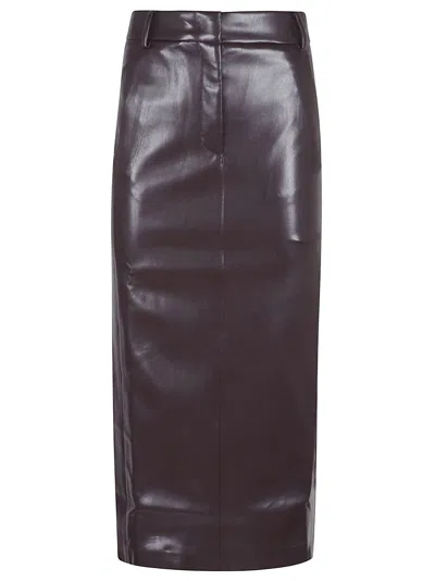 The Andamane Bordeaux Faux Leather Midi Skirt In Burgundy