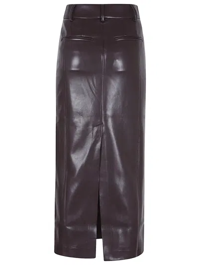 The Andamane Bordeaux Faux Leather Midi Skirt In Burgundy