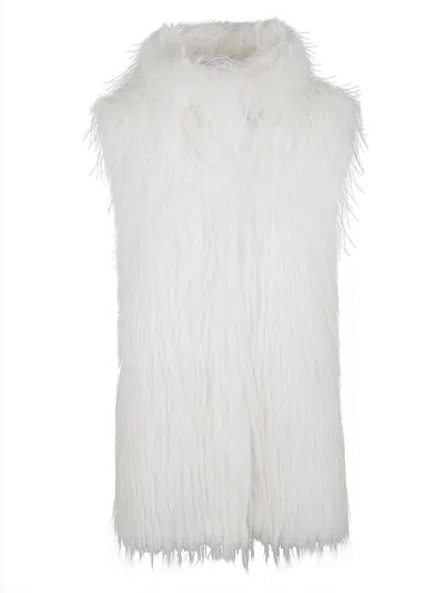 Pinko Soft Fur-effect Aspen Fabric Gilet With High Collar In White