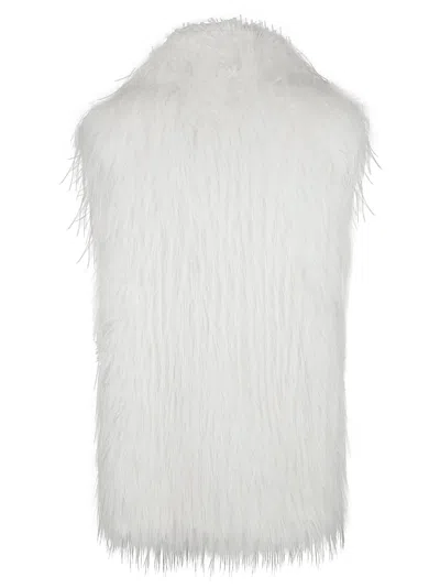 Pinko Soft Fur-effect Aspen Fabric Gilet With High Collar In White