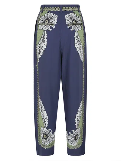 La Doublej Brooklyn Floral-print Pleated Trousers In Blue