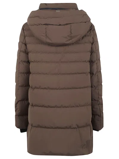 Herno Long Hooded Padded Quilted Jacket In Green